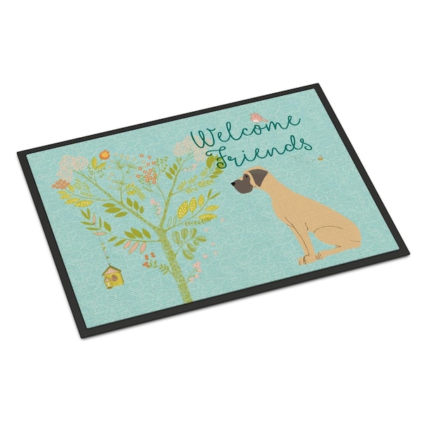 Carolines Treasures Welcome Friends Fawn Great Dane Natural Ears Indoor or Outdoor Mat, 18 x 27 in. BB7588MAT - main